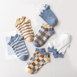Vớ cotton cổ ngắn kẻ sọc ca rô xinh xắn cho nữ - vớ nhà tít