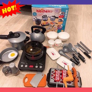 Bộ đồ chơi nấu ăn 36 món cho bé, bộ đồ chơi nấu ăn mini, đồ dùng làm bếp cho bé, đồ chơi làm bếp có đèn như thật