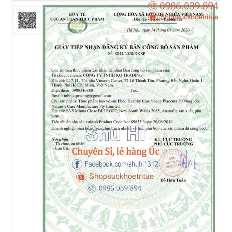 (Mẫu mới) Viên uống nhau thai cừu Sheep Placenta Healthy Care 5000mg 100 viên - Úc | Thế Giới Skin Care