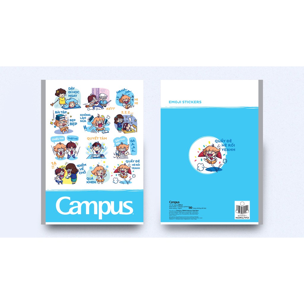 Vở kẻ ngang 80 trang Campus Emoji NB-BEMJ80-2,giấy cao cấp không nhòe khi viết.vở viết thương hiệu số 1 nhật bản