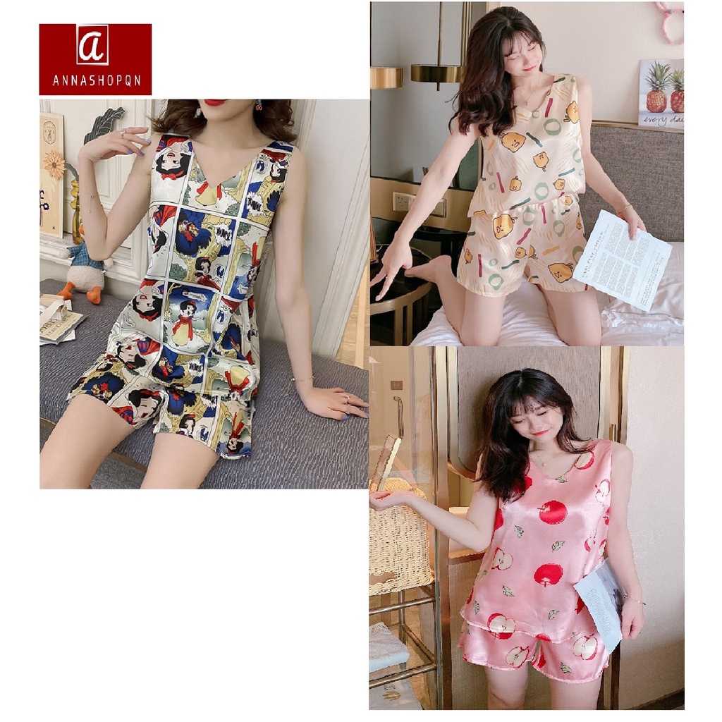 Đồ Bộ Nữ Lụa Phi Bóng Cộc Tay, Bộ Mặc Nhà Dễ Thương Chất Mát Cho Mùa Hè Quần Cộc Áo Cộc,Hàng Quảng Châu MS601-Annashopqn