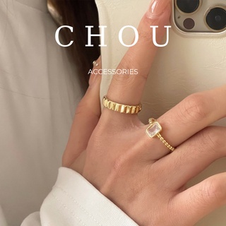 Set 2 Nhẫn Đính Đá Vuông | CHOU ACCESSORIES |