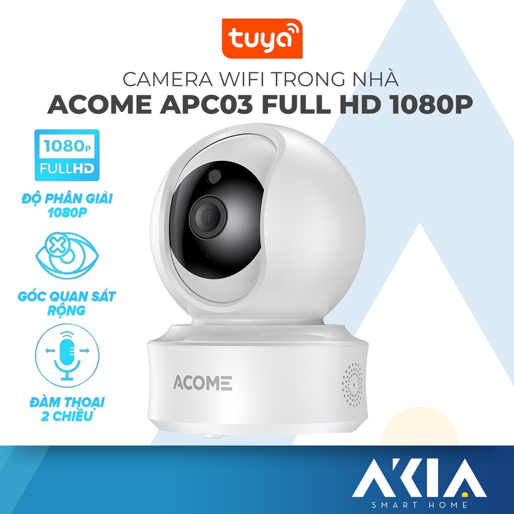 Camera wifi ACOME APC03 và APC05 - xoay 360 độ phân giải full hd 1080p, tương thích tuya smart life, bh 12 tháng