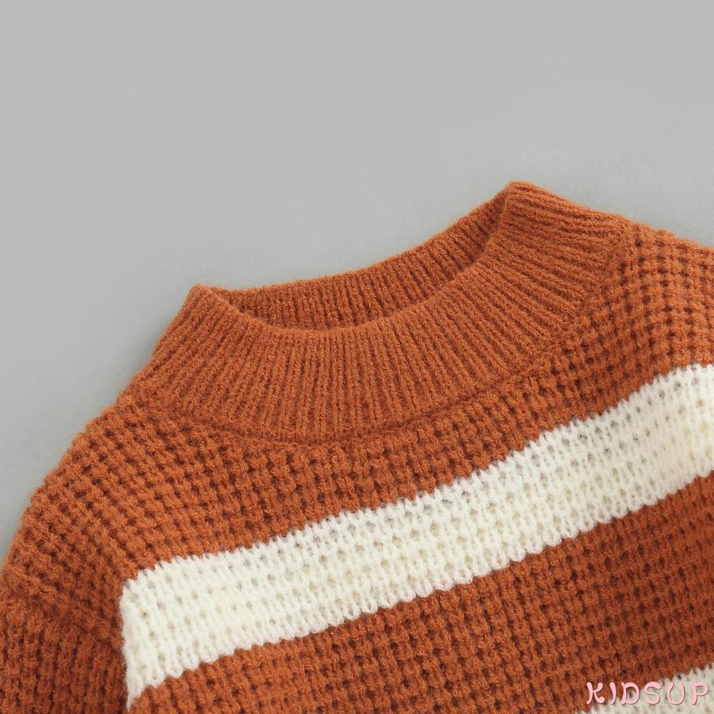 Áo Sweater Cổ Cao Họa Tiết Kẻ Sọc Màu Nâu Giữ Ấm Dành Cho Bé 0-6 Tuổi 1 Tuổi