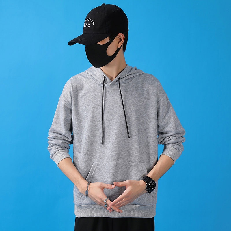 Áo Hoodie Tay Dài Dáng Rộng Màu Sắc Đơn Giản Trẻ Trung Cho Nam Giới