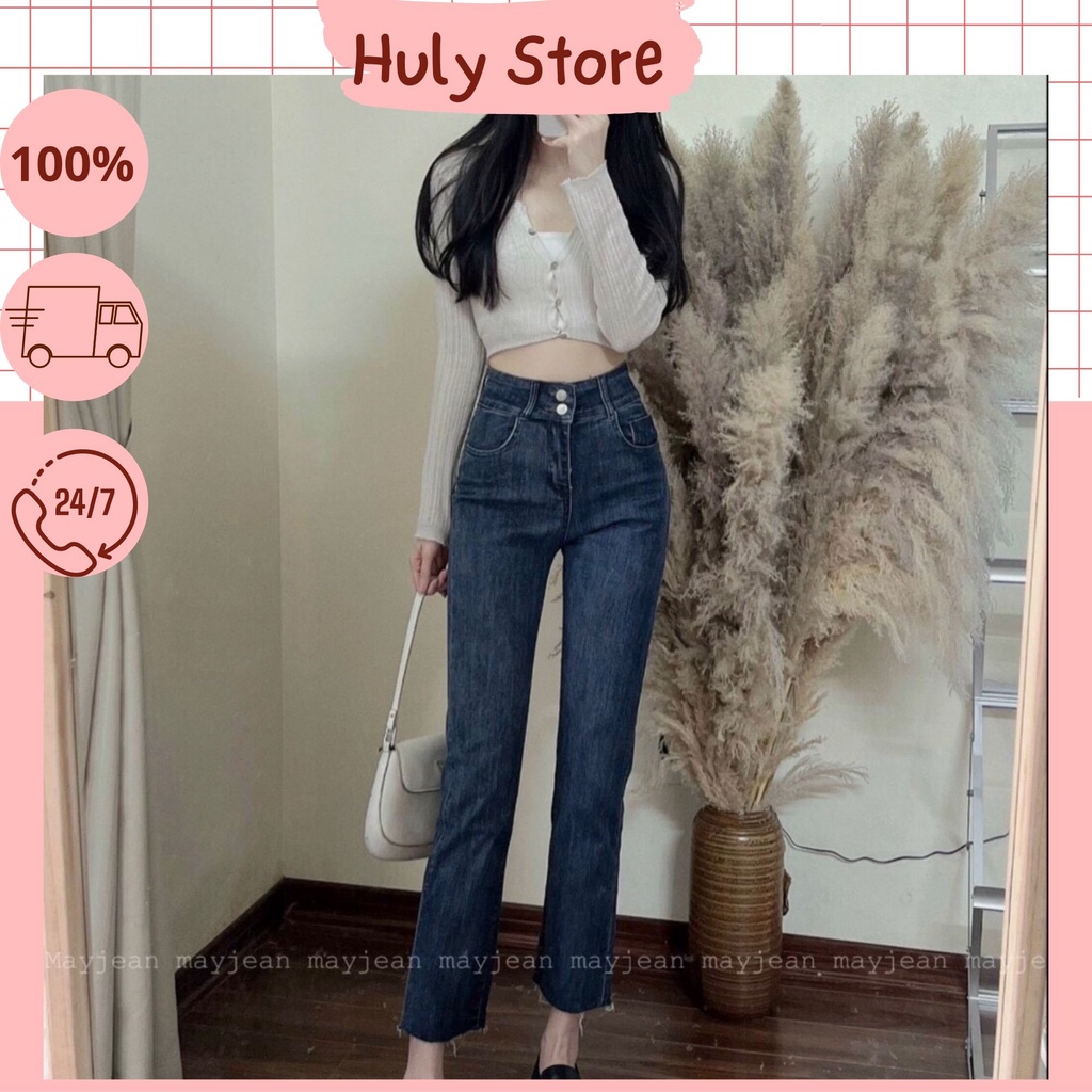 Quần Jean Ống Đứng 2 khuy chất liệu dày dặn Hack dáng