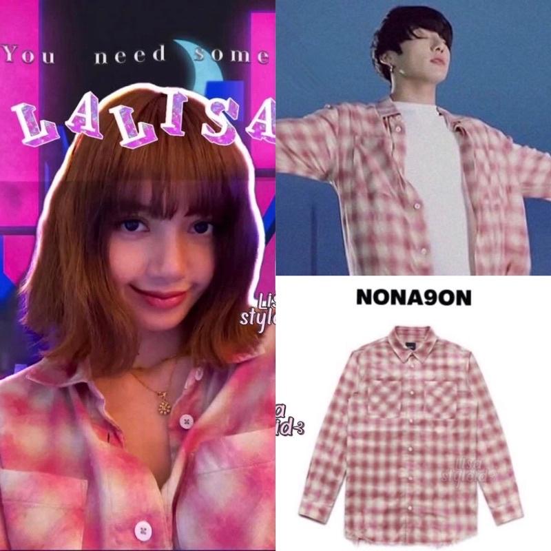 Áo sơmi kẻ caro hồng Jungkook BTS và Lisa Blackpink