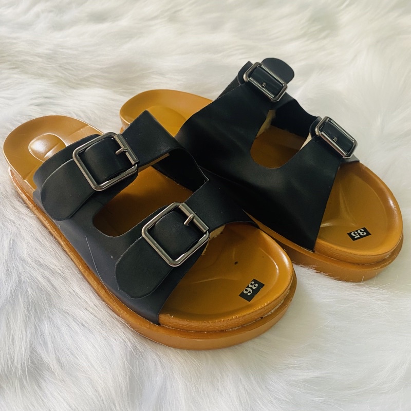 Dép tông nữ quai da 2 khoá đế PU siêu bền đẹp