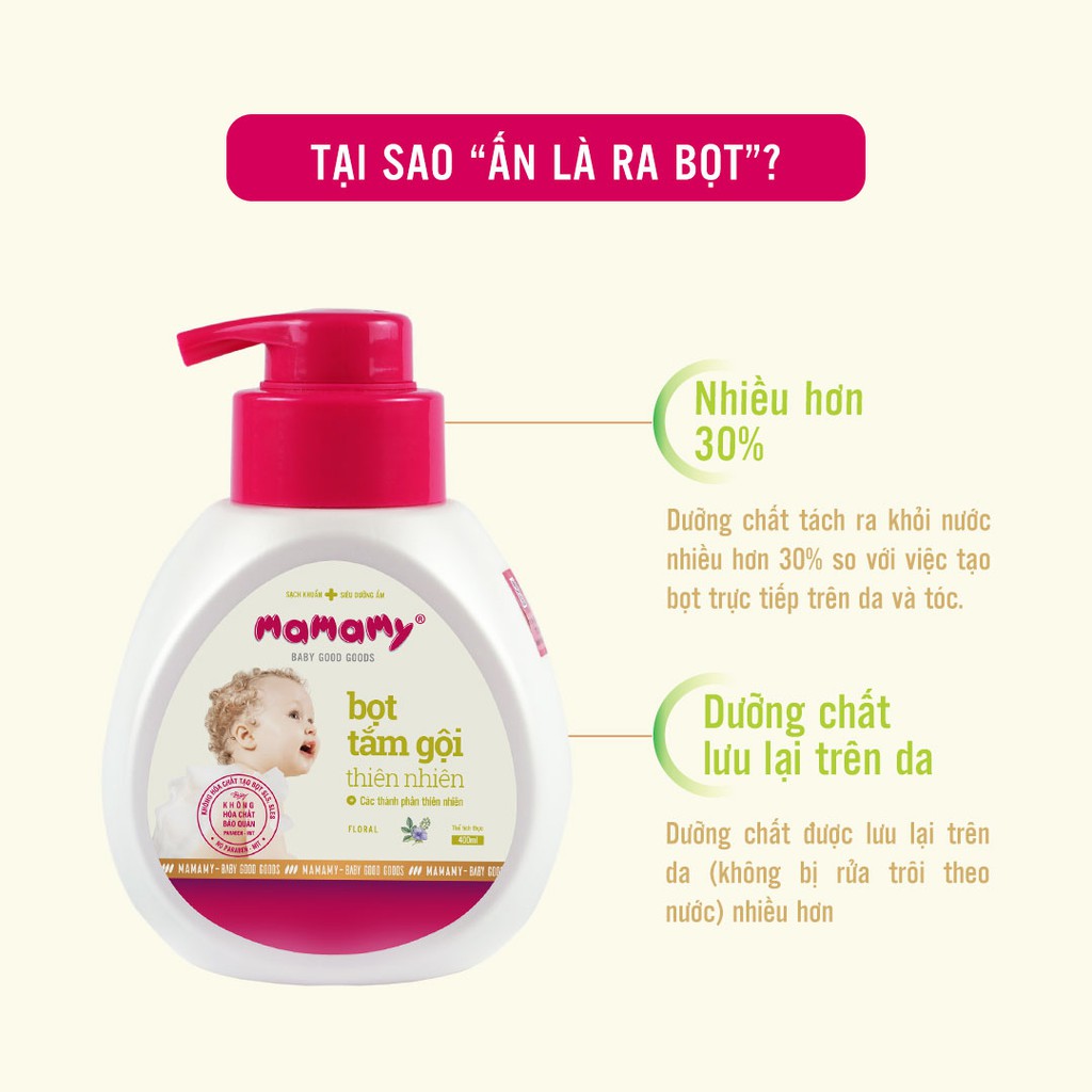 Chai bọt tắm gội và túi bố sung thiên nhiên siêu kháng khuẩn dưỡng ẩm Mamamy Blueberry/Fancy/Floral/Rashberry 400ml