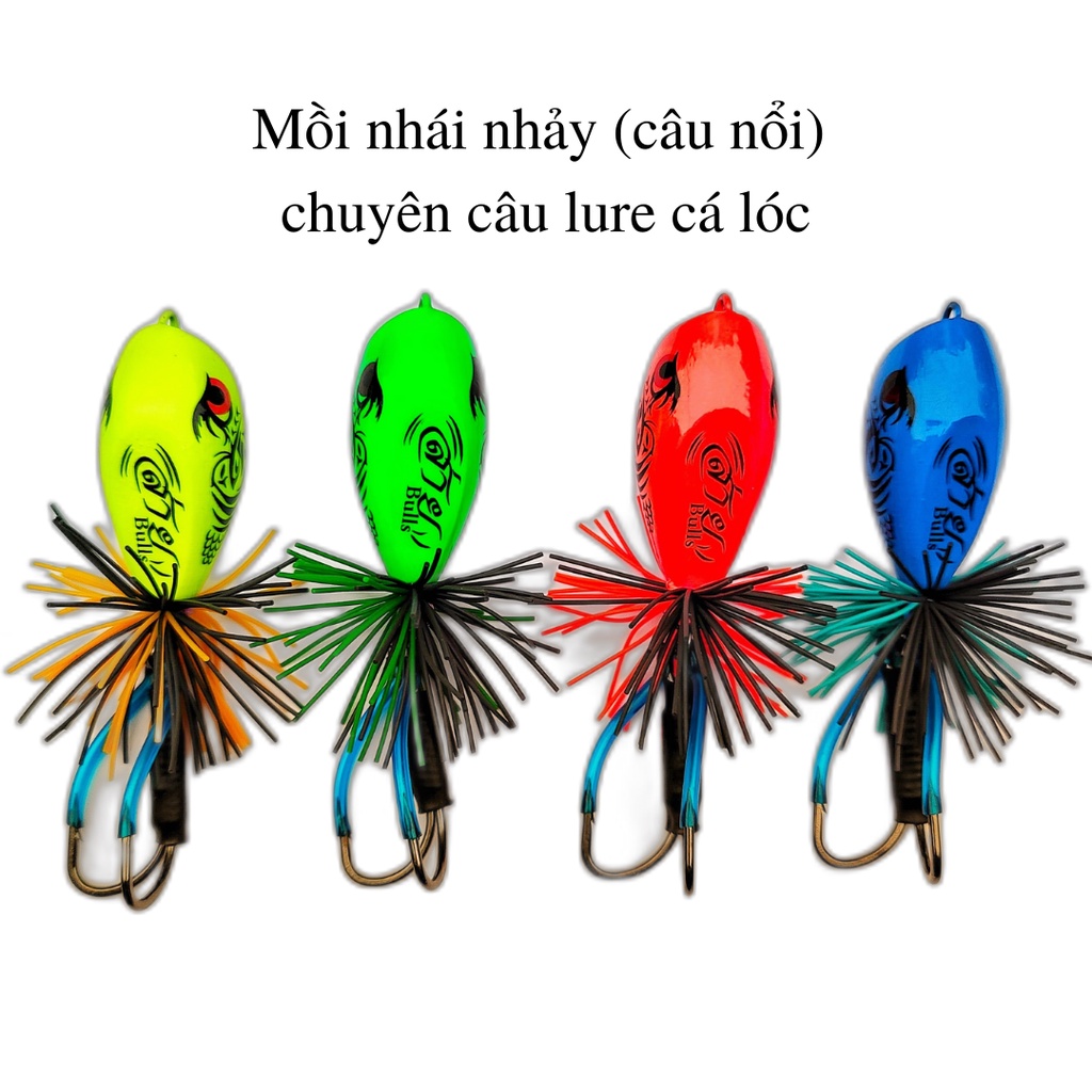 Mồi câu cá, Mồi nhái nhảy Bull Thái Lan , nhái gỗ lắc Bull V2 chuyên câu lure cá lóc đồng, cá lóc bông.