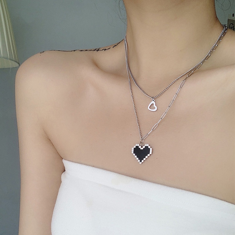 Vòng cổ đôi mặt trái tim khảm đá