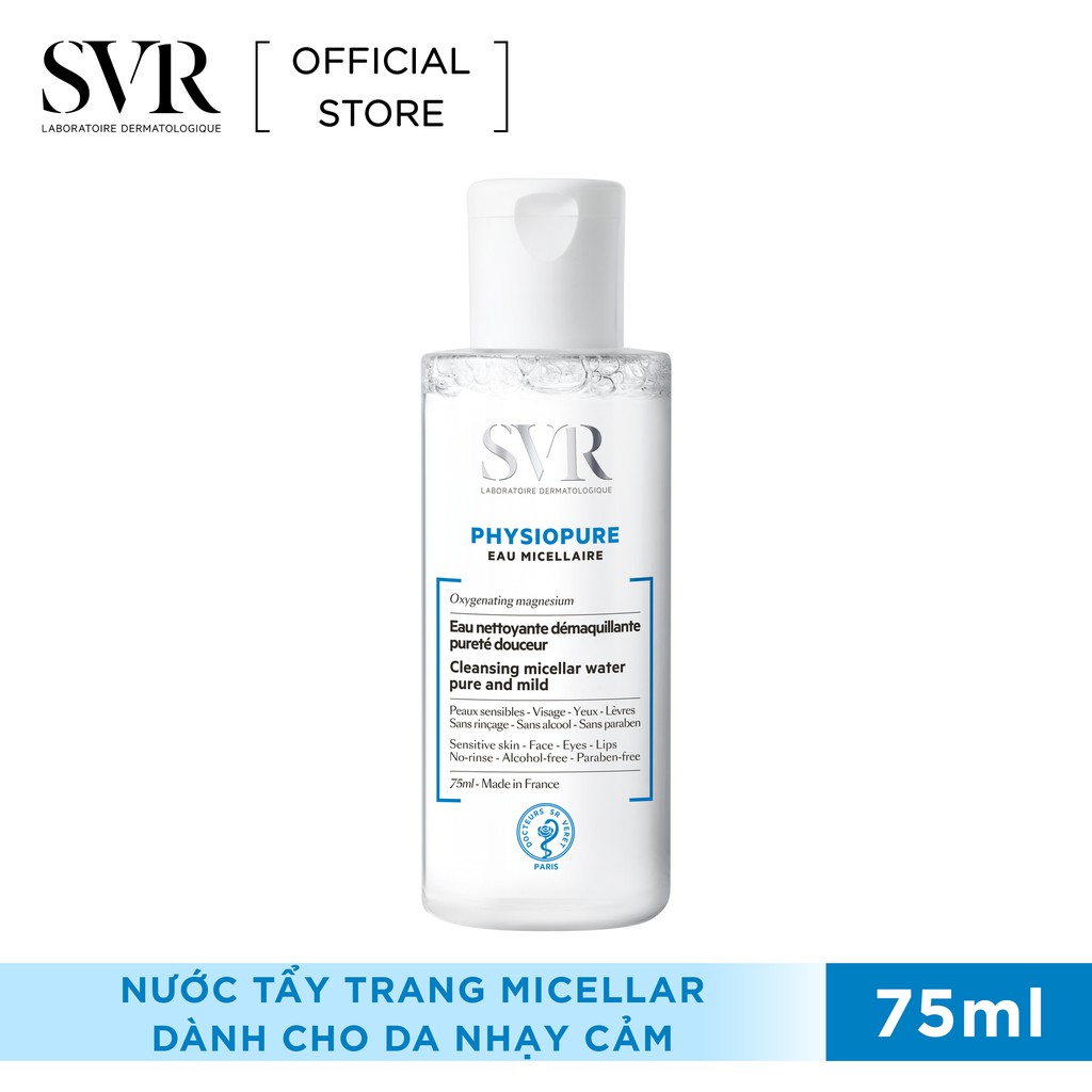 Nước tẩy trang dạng vi hạt SVR PHYSIOPURE Eau Micellaire 75ml [Nhập Khẩu Chính Hãng]