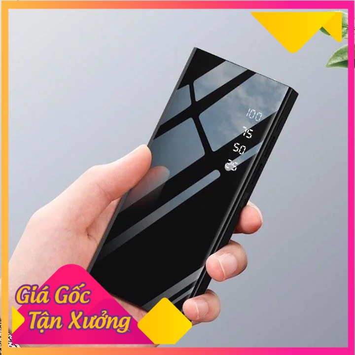 Sạc dự phòng 30000mAh Tích Hợp Sạc Nhanh Fast Charge Mặt Kính Đen hiển phần trăm thị pin. 2 USB Có Đèn |GiaHuong