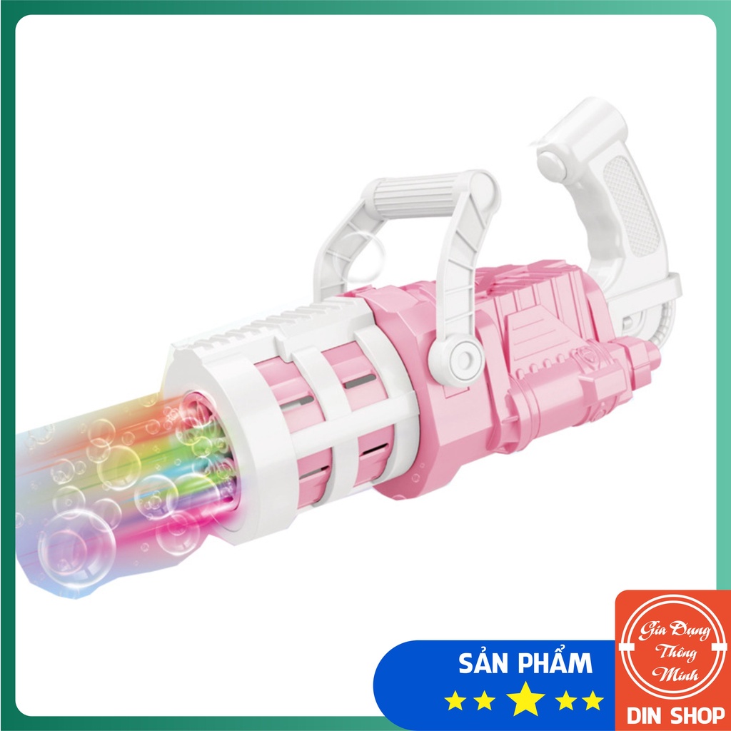 Súng bắn bong bóng xà phòng 10 nòng 👑GATLING👑 Súng thổi bong bóng tự động 10 nòng cỡ bự có đèn - Din Shop