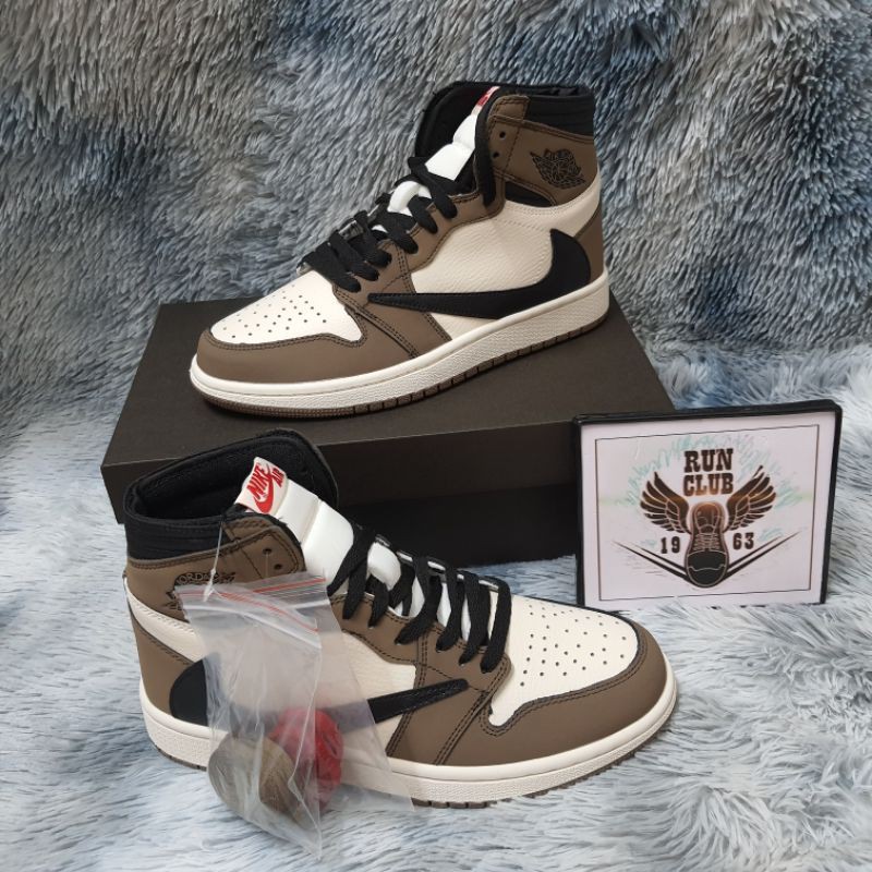 [Ảnh thật] giầy thể thao Jordan 1 cổ cao nâu kem thời trang