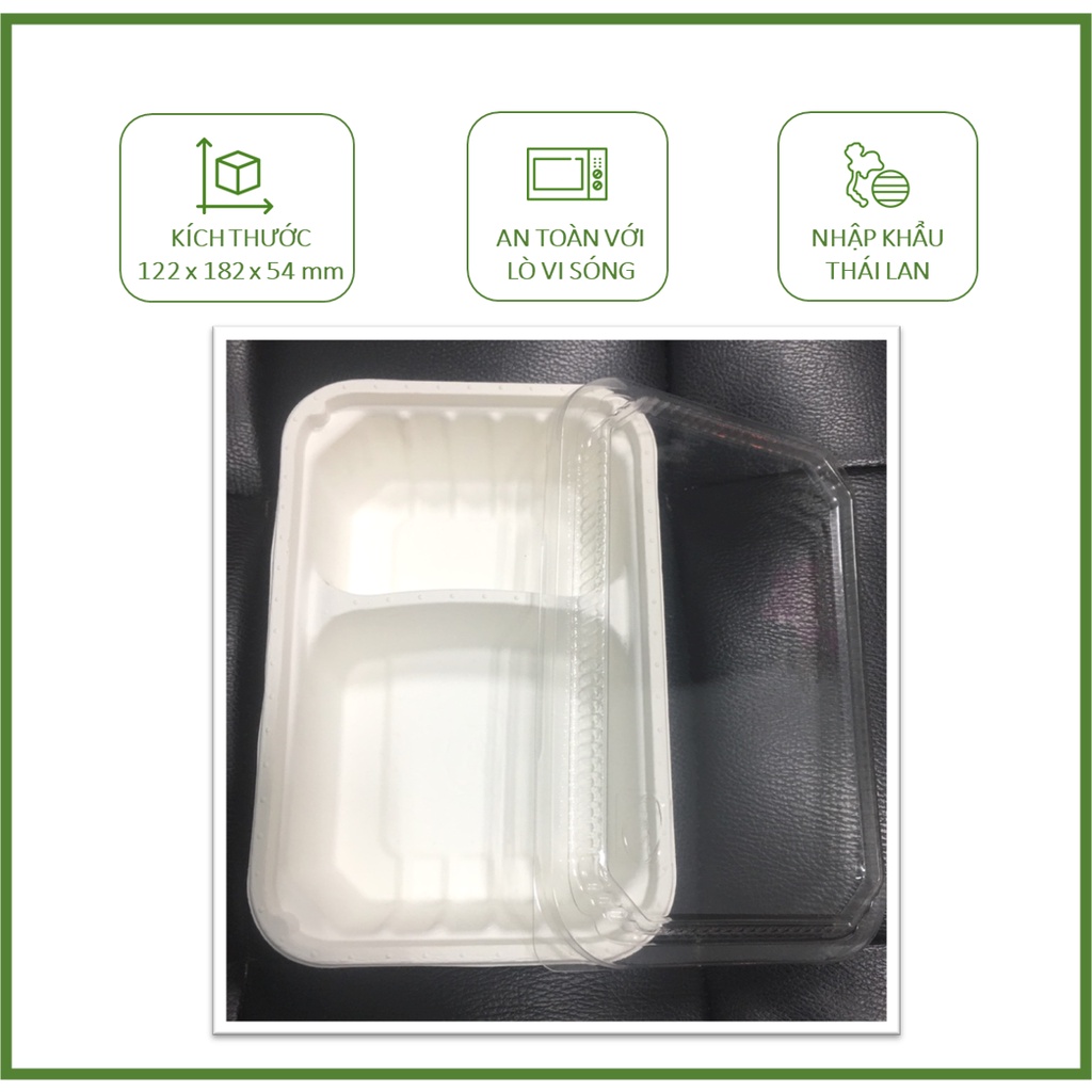 25 hộp FEST giấy bento 2 ngăn nắp nhựa 600ml Biogreen
