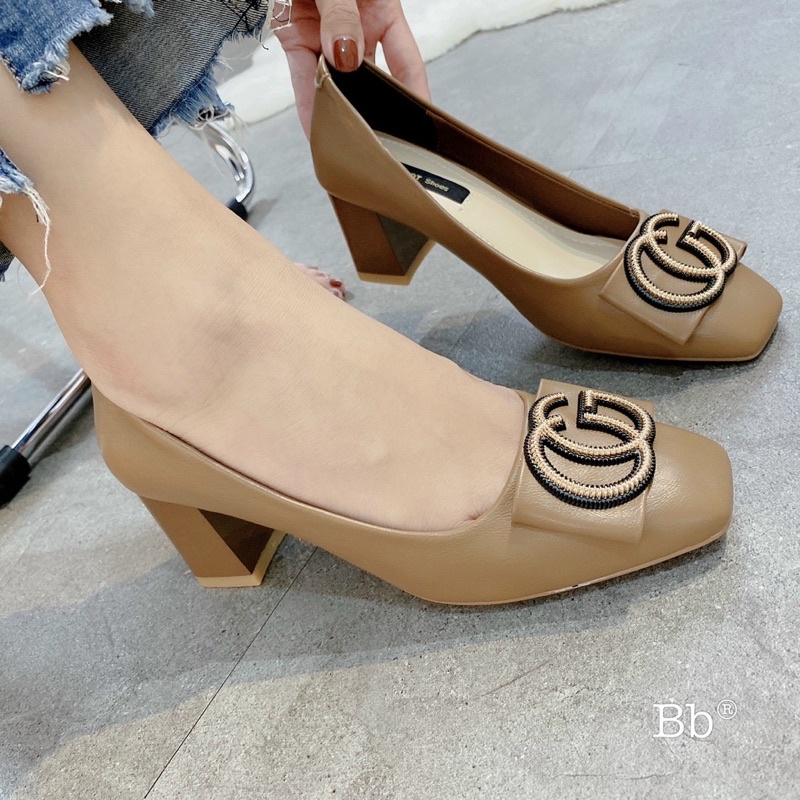 Giầy gót trụ nơ cg khoá vàng