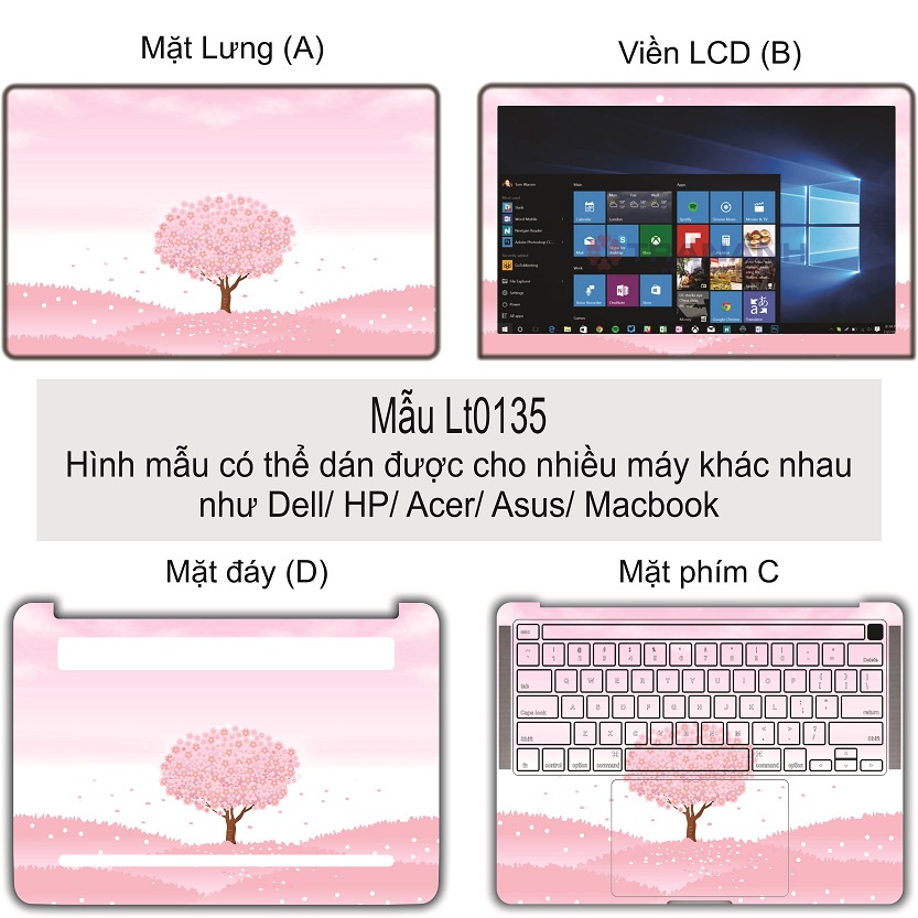 Miếng Dán Laptop - Mẫu LT0135 hello kitty cute - Dán cho Dell, Hp, Asus, Lenovo, Acer, MSI, Surface,Vaio, Macbook