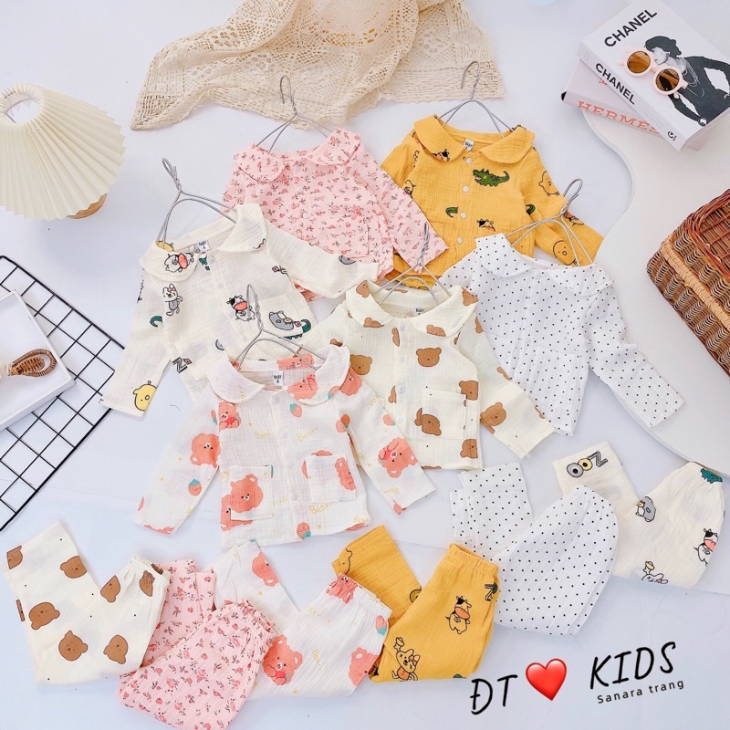 Bộ đũi xô muslin bé gái