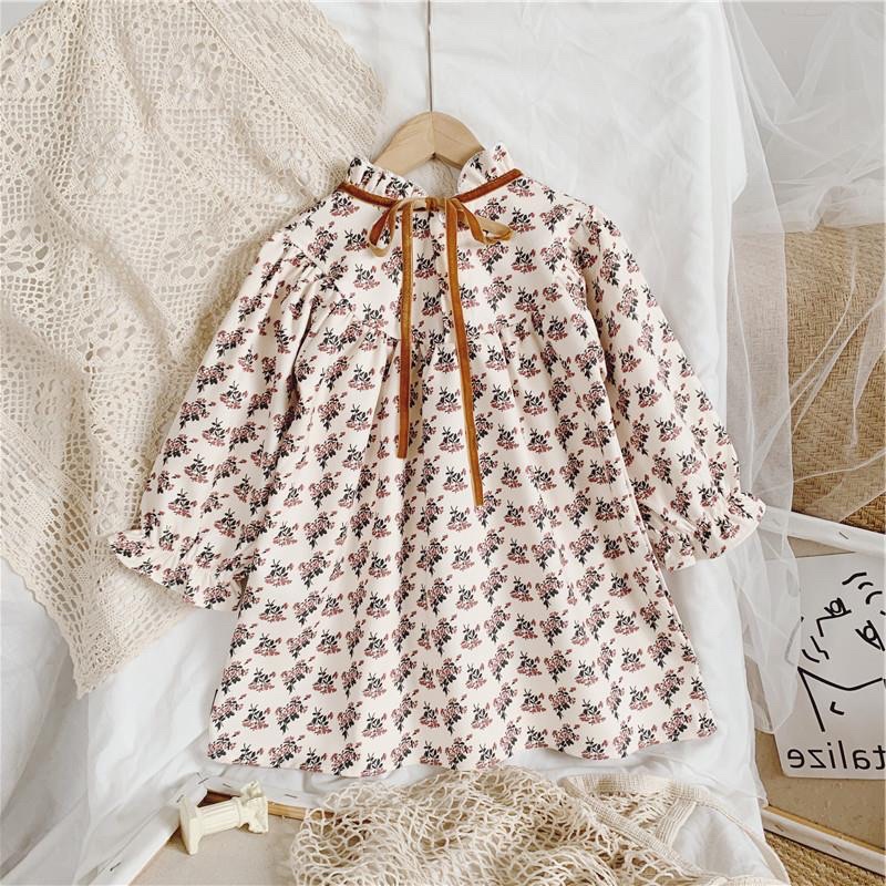 Váy hoa babydoll vintage mùa thu cho bé