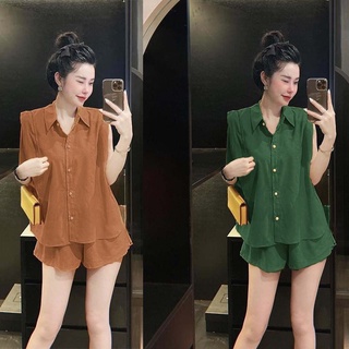 SET ÁO SƠ MI SÁT NÁCH PHỐI NÚT+ QUẦN SHORT