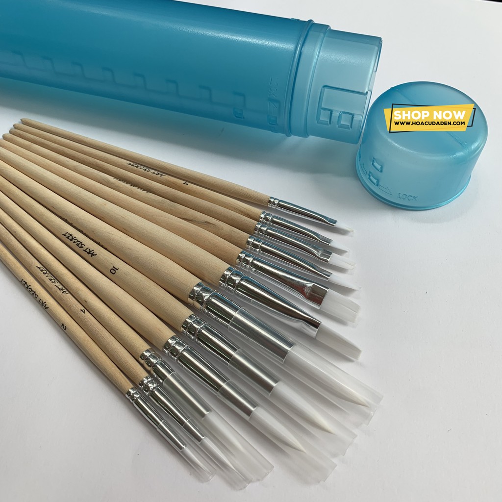 [DA ĐEN] Bộ 12 Cọ Vẽ Art Secret Kèm Ống Đựng Cọ