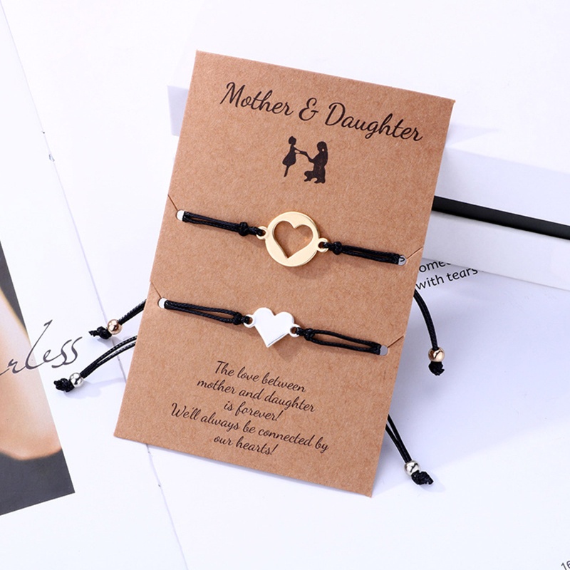 Flgo Vòng Tay Dây Sáp Bện Thủ Công Mặt Trái Tim Rỗng Cho Mẹ Và Bé Gái