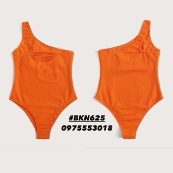 [BKN625] &lt;ÂU&gt; BODYSUIT LỆCH VAI CUTOUT NGỰC VẢI GÂN XANH MINT/CAM/ĐEN