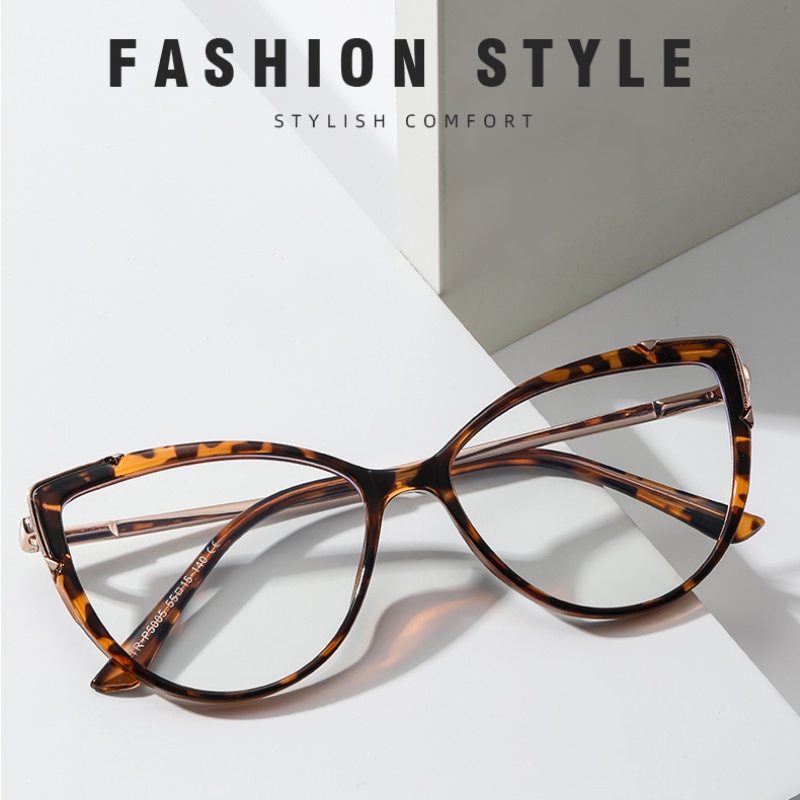 Kính Mát Gọng Mắt Mèo TR90 HD Chống Ánh Sáng Xanh Họa Tiết Da Báo Thời Trang Phương Tây Cho Nữ