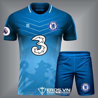 Bộ quần áo đá bóng chelsea xanh thun lạnh thoáng mát