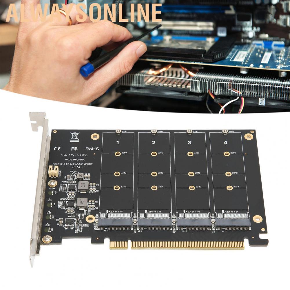 Alwaysonline M.2 PCIE Adapter NVMe to PCIe 4.0 X16 Protocol 4 Bay SSD Transfer Expansion Card RAID Split