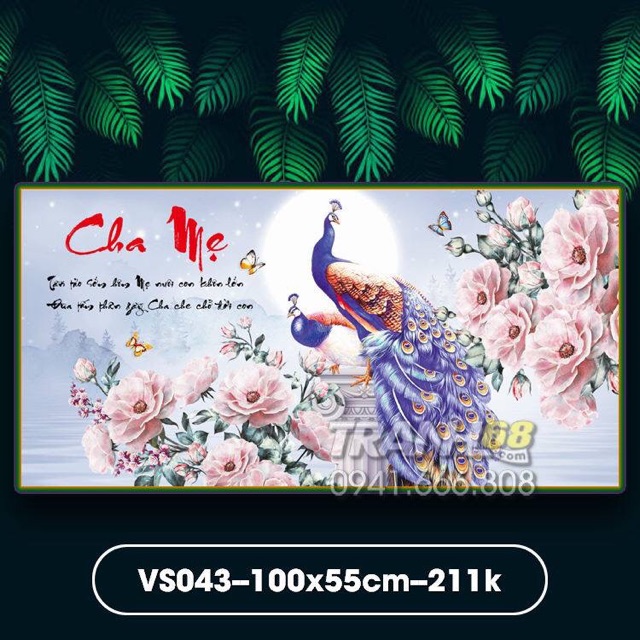 Bộ kit tranh đính đá cao cấp cha mẹ VS043 kích thước 100x55cm