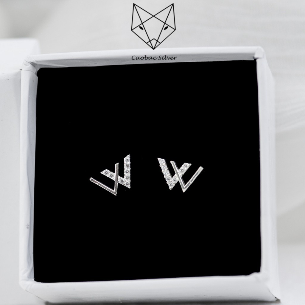 Khuyên Tai Bạc Ta CaoBac Jewellery Cho Nam Nữ Mặt Chữ W Basic