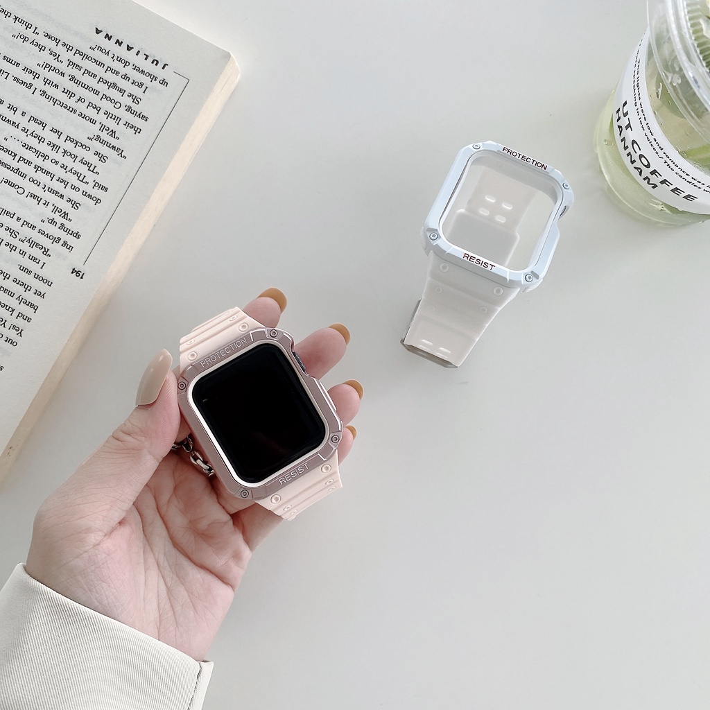 Dây đeo silicon + ốp bảo vệ thích hợp cho Apple iWatch series 7 6 SE 5 4 3 2 1 45mm 42mm 38mm Apple 44mm 40mm 41mm