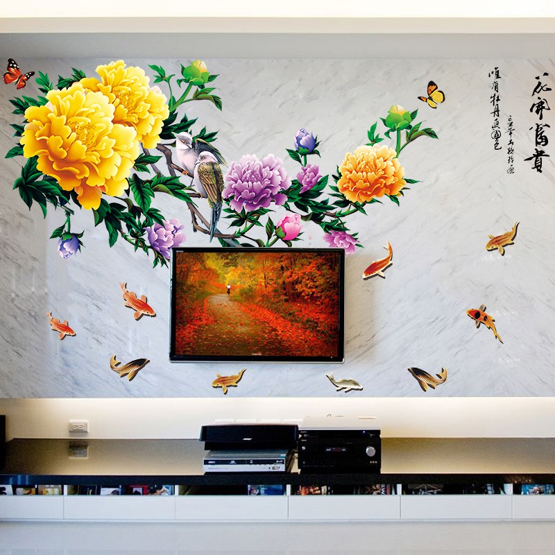 Decal dán tường Hoa mẫu đơn 3D to nhất | BigBuy360 - bigbuy360.vn