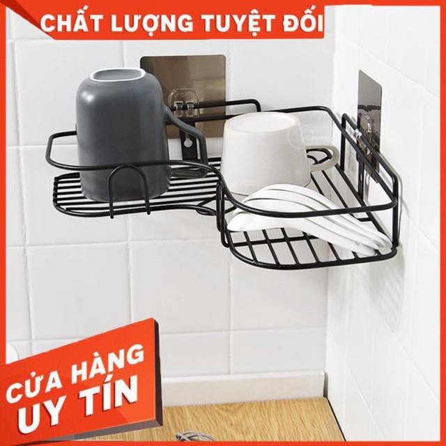 [XẢ KHO+FREE SHIP]  KỆ GÓC INOX DÁN TƯỜNG ĐEN VIỀN UỐN LƯỢN TIẾT KIỆM KHÔNG GIAN