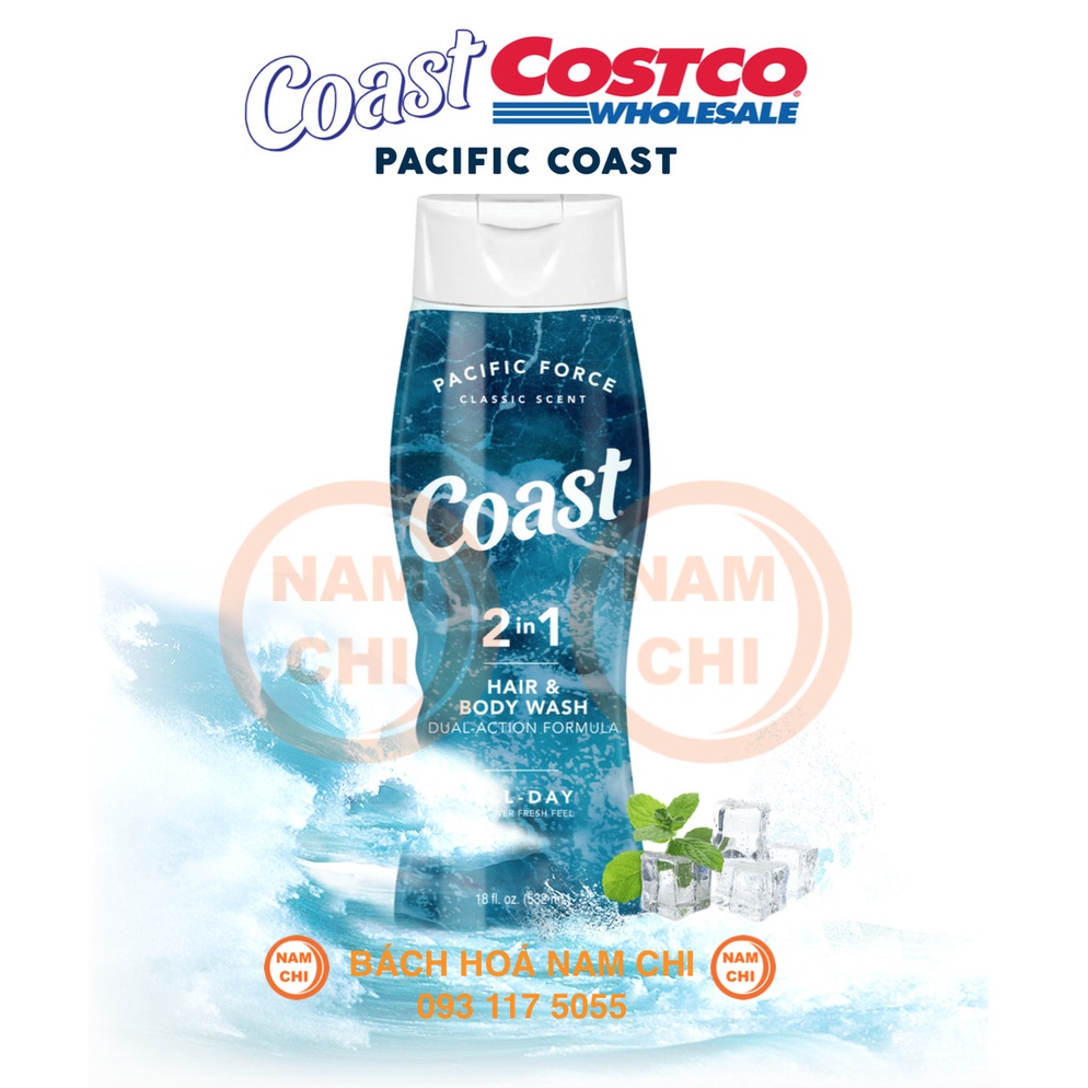 Sữa Tắm Coast Care Hương Nước Hoa Mango Butter Shea Butter Coconut Oil Crushed Mint Pacific Ocean Chai 532ml