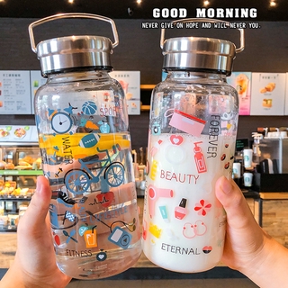 Bình Nước Thủy Tinh Chịu Nhiệt Cao Trong Suốt Có Bộ Lọc Tách Trà Họa Tiết Graffiti