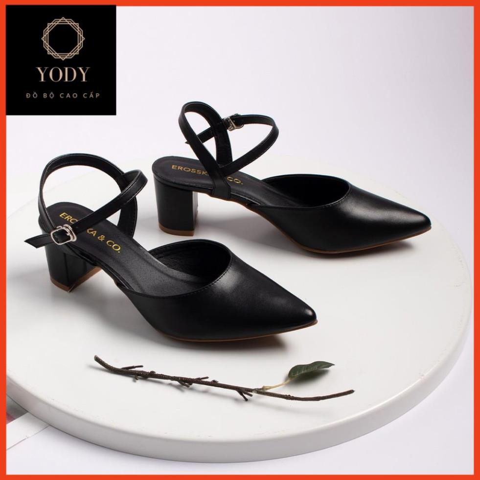 [GIÁ SỐC] Giày cao gót nữ thời trang mũi nhọn đế vuông gót cao 5cm phối dây duyên dáng EK001