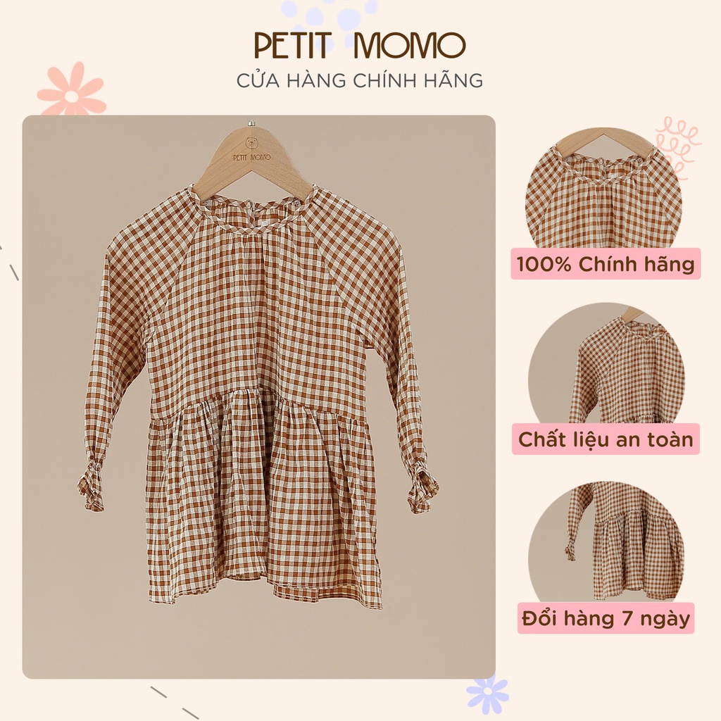 Áo BabyDoll Bé Gái PETIT MOMO Kẻ Caro Dài Tay Cho Bé Từ 16 Tuổi H067