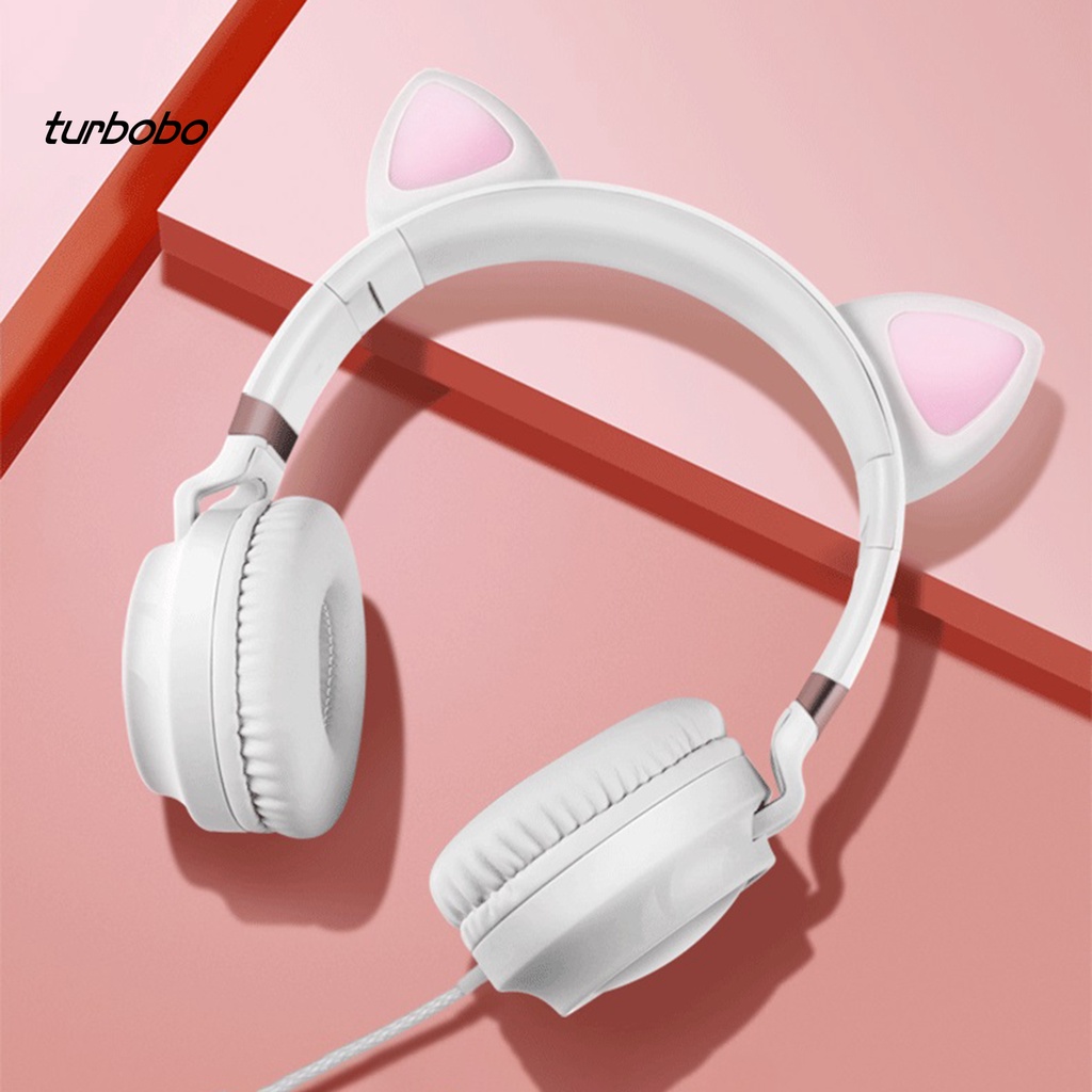 Tai Nghe Chụp Tai Có Dây Hình Tai Mèo Mega Bass Gấp Gọn Giắc Cắm 3.5mm Dùng Để Chơi Game / Dạy Học Trực Tuyến Ep28