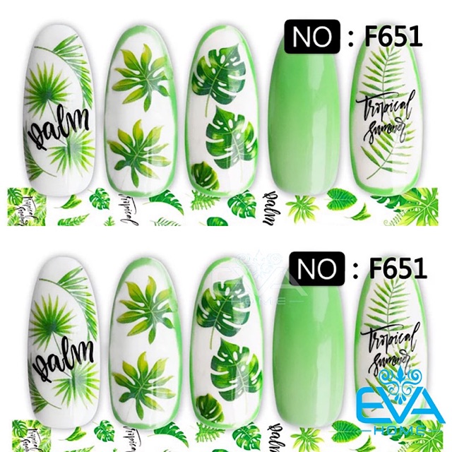 Miếng Dán Móng Tay 3D Nail Sticker Tráng Trí Hoạ Tiết Lá Cọ Plam F651