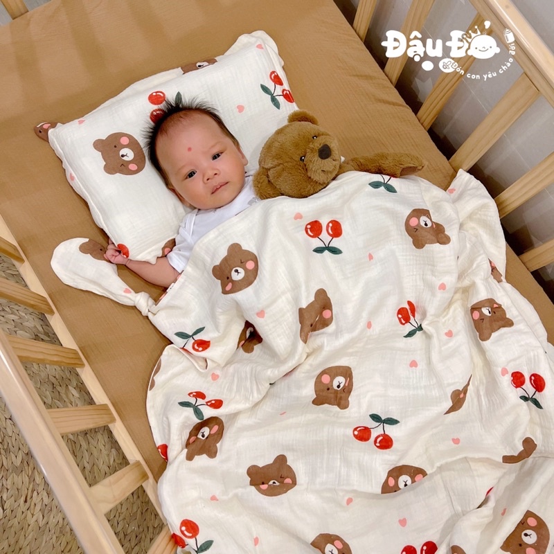 🎁TẶNG KHĂN MẶT HOẶC GẤU HANDMADE)Gối đầu chữ nhật 25x40cm lõi bông,vỏ sợi tre/ cotton. Vỏ tháo rời