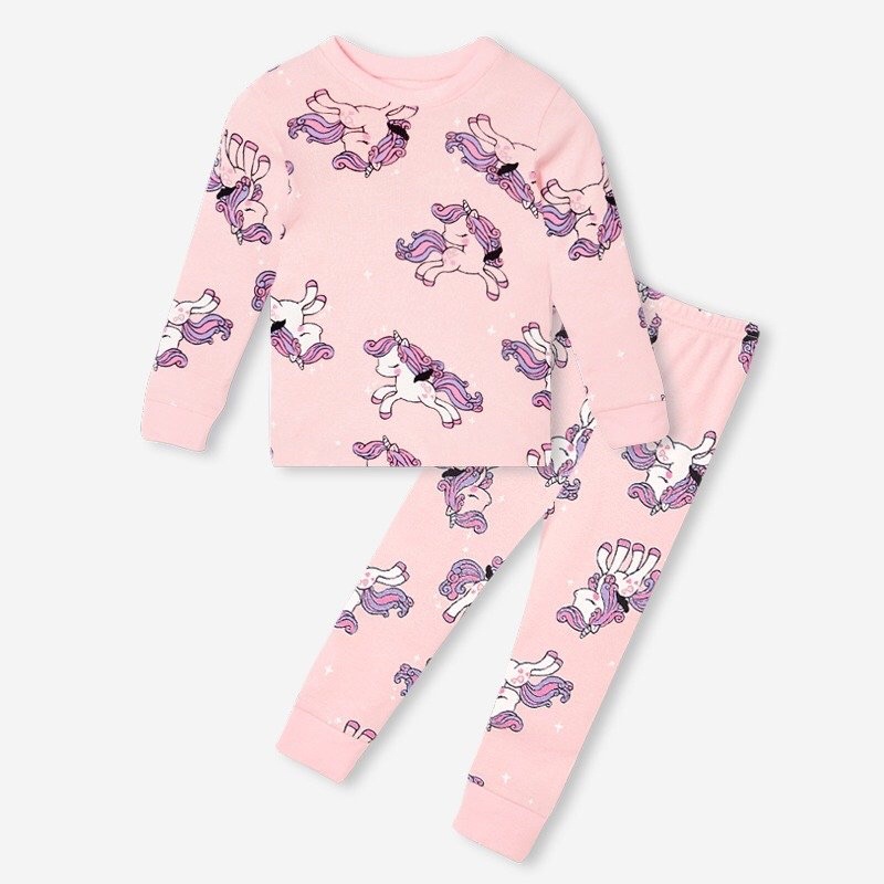 Đồ bộ quần áo dài tay bé gái dáng ôm thun cotton mẫu Ngựa PonyTím năm 2022 rất xinh của hãng Unifriend Hàn Quốc mã UND06