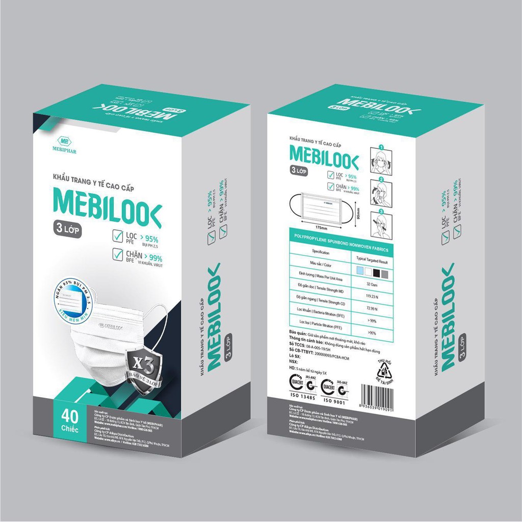 Khẩu trang Mebilook 3 lớp màu Trắng hộp 40 cái_Serenys Shop | BigBuy360 - bigbuy360.vn