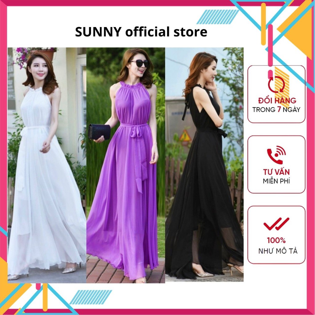 Váy Maxi Đi Biển Suông Dài Cổ Yếm - Đầm Maxi Bầu Du Lịch - Maxi Dress Dạ Hội Siêu Đẹp Siêu Sang