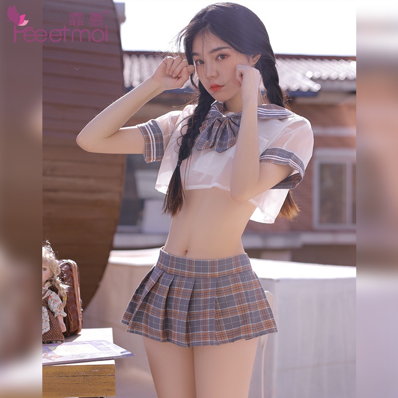 Herbe's Secret Bộ Đồ Lót Hóa Trang Học Sinh Gợi Cảm Cho Nữ Sexy Lingerie Pleated Skirt Cosplay See-Perspective Shirt Uniform Temptation Student Suit