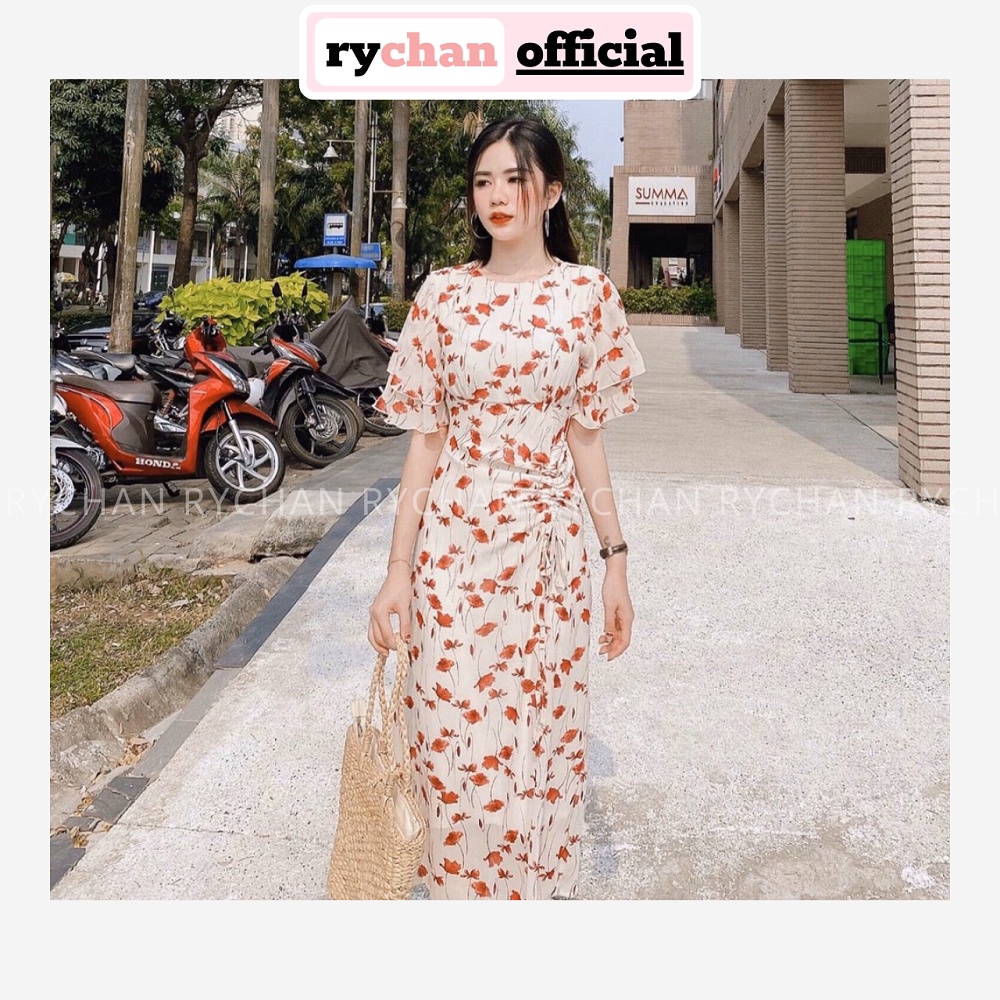 [ẢNH THẬT CUỐI] Đầm Xòe Hoa Dáng Dài Nhún Sườn Tay Loe Thanh Lịch - DX537