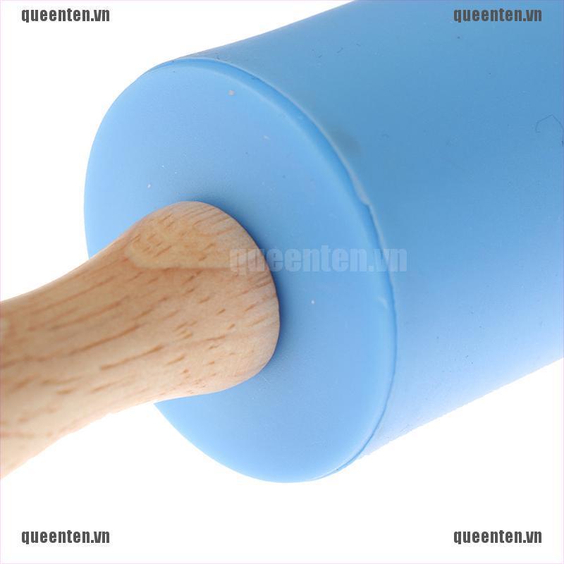 Non-Stick Wooden Handle Silicone Rolling Pins Pastry Flour Roller Kitchen Tool QUVN