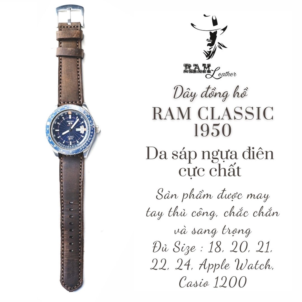 Dây đồng hồ RAM Leather vintage 1950 da bò sáp ngựa cực chất